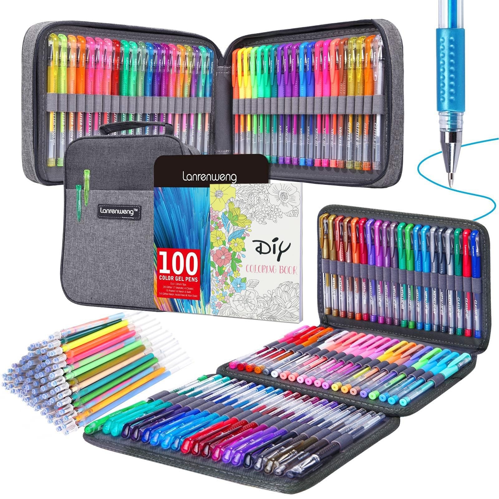 LANRENWENG 200 Pack Gel Pen Set 100 Colored 200 Count (Pack of 1), Multicolor