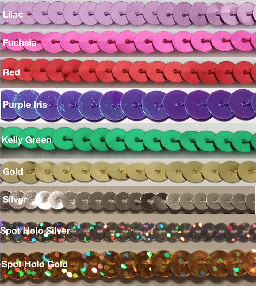 6MM (1/4″) Flat Sequins on String – 100 Yard Roll – MADE IN USA