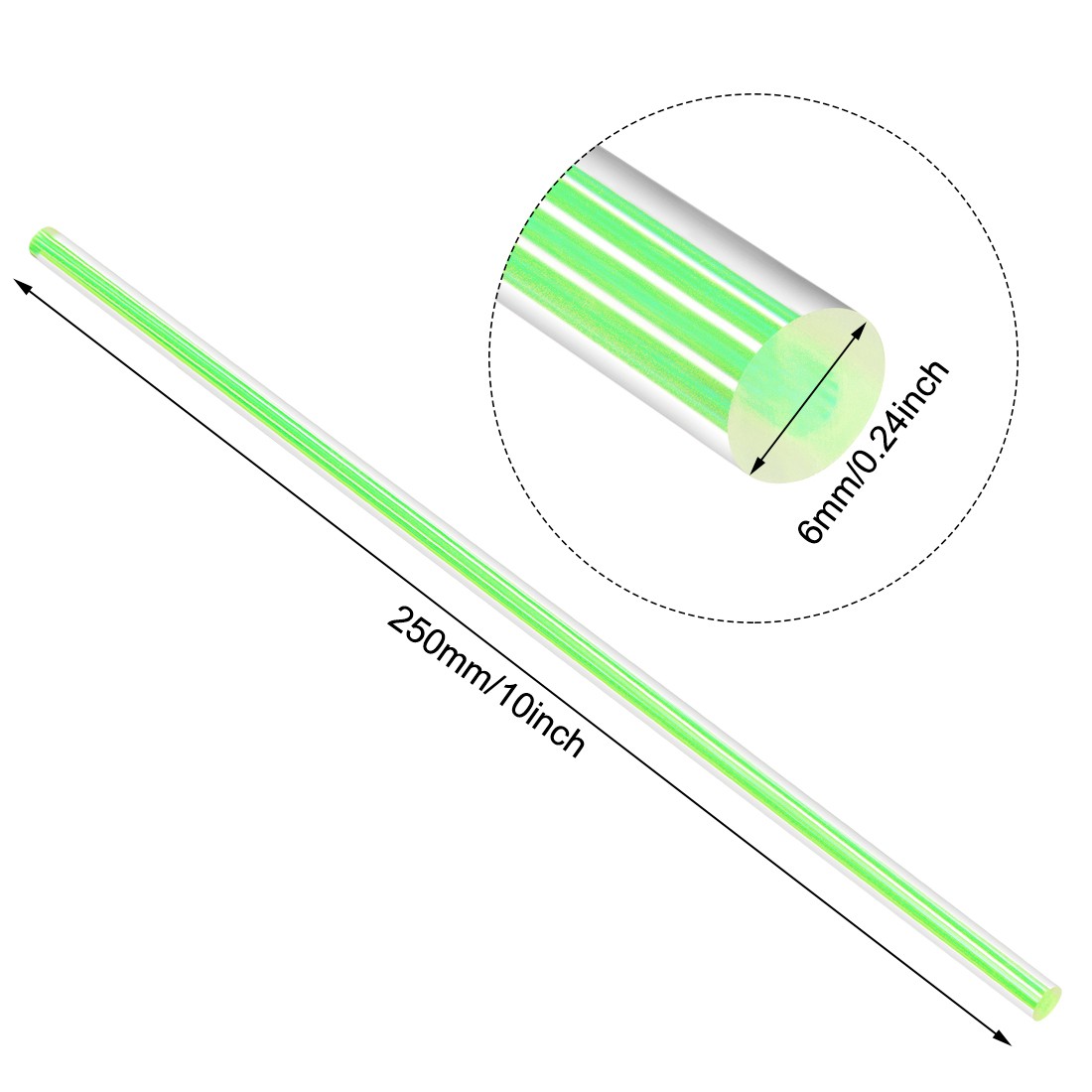 Solid Acrylic Round Rod Straight Line PMMA Bar 6mmx250mm Multicolor 12PC