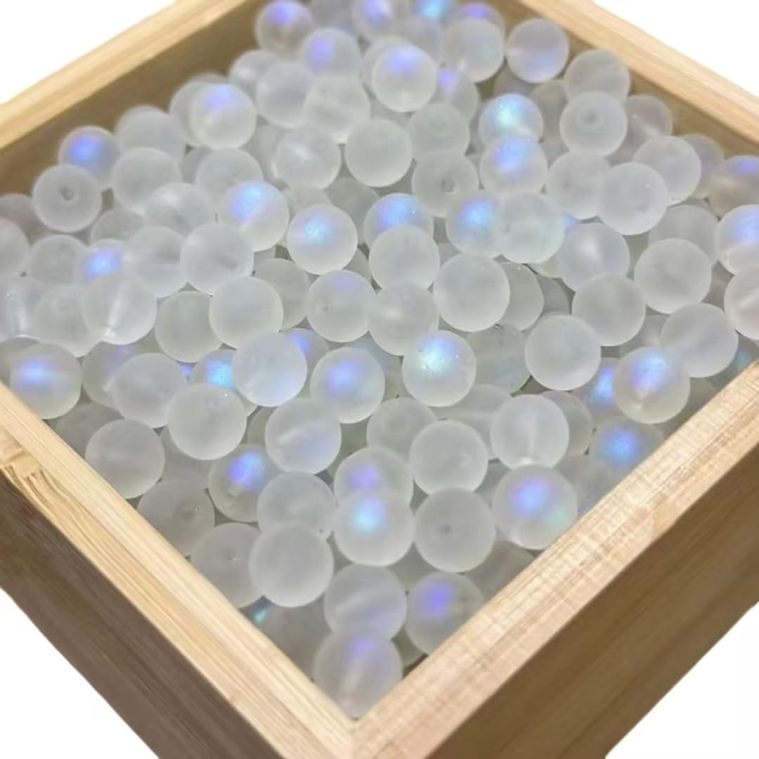 200 Pcs Clear Matte Crystal Glass Beads,Exquisite Mermaid Aurora Beads with Hole