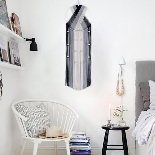 Boho Black Macrame Wall Hanging – Grey and Beige – Decor