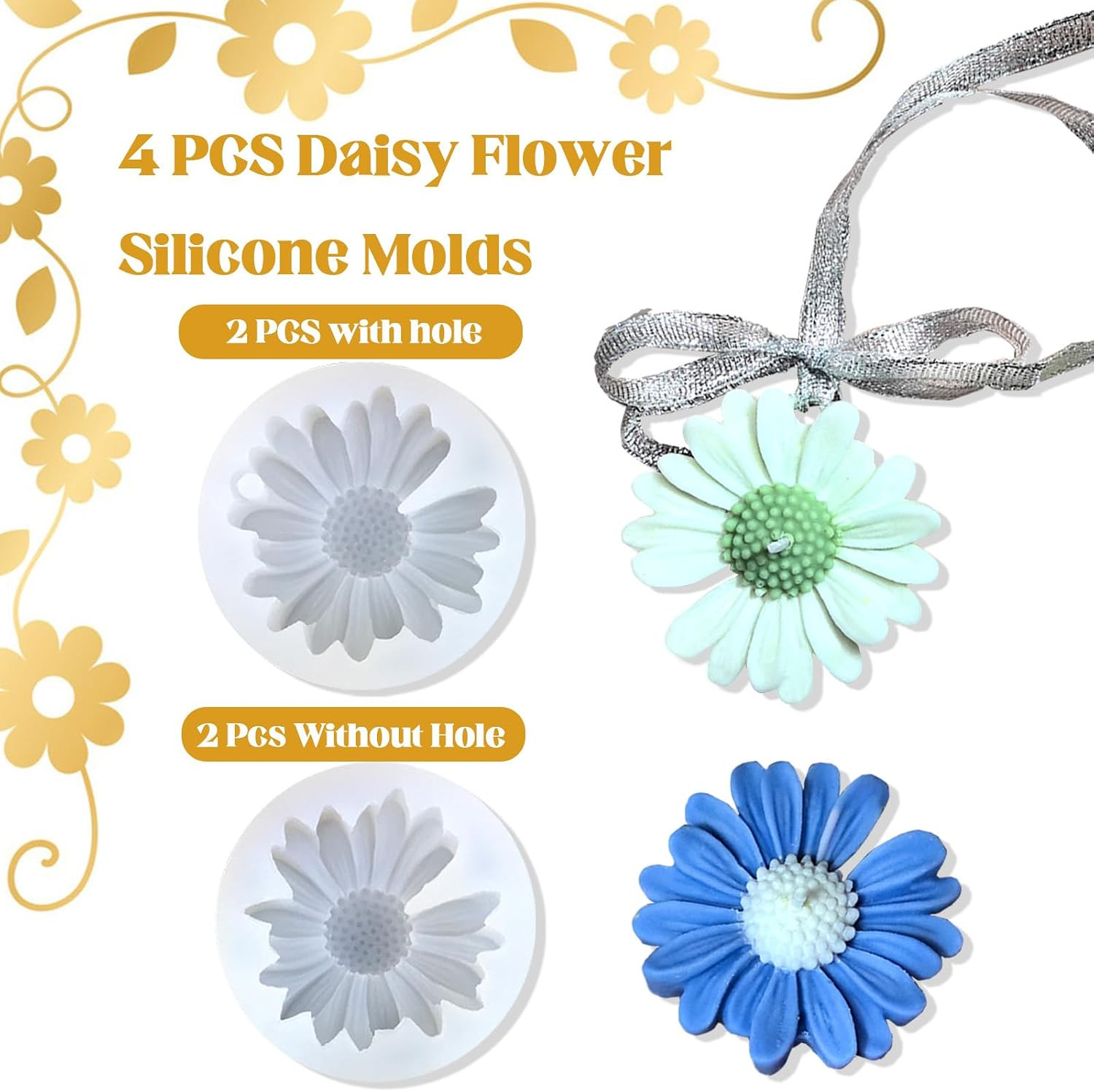 4 PCS Daisy Flower Silicone Molds for Candles, 3D Flower Candle Mold Silicone Da