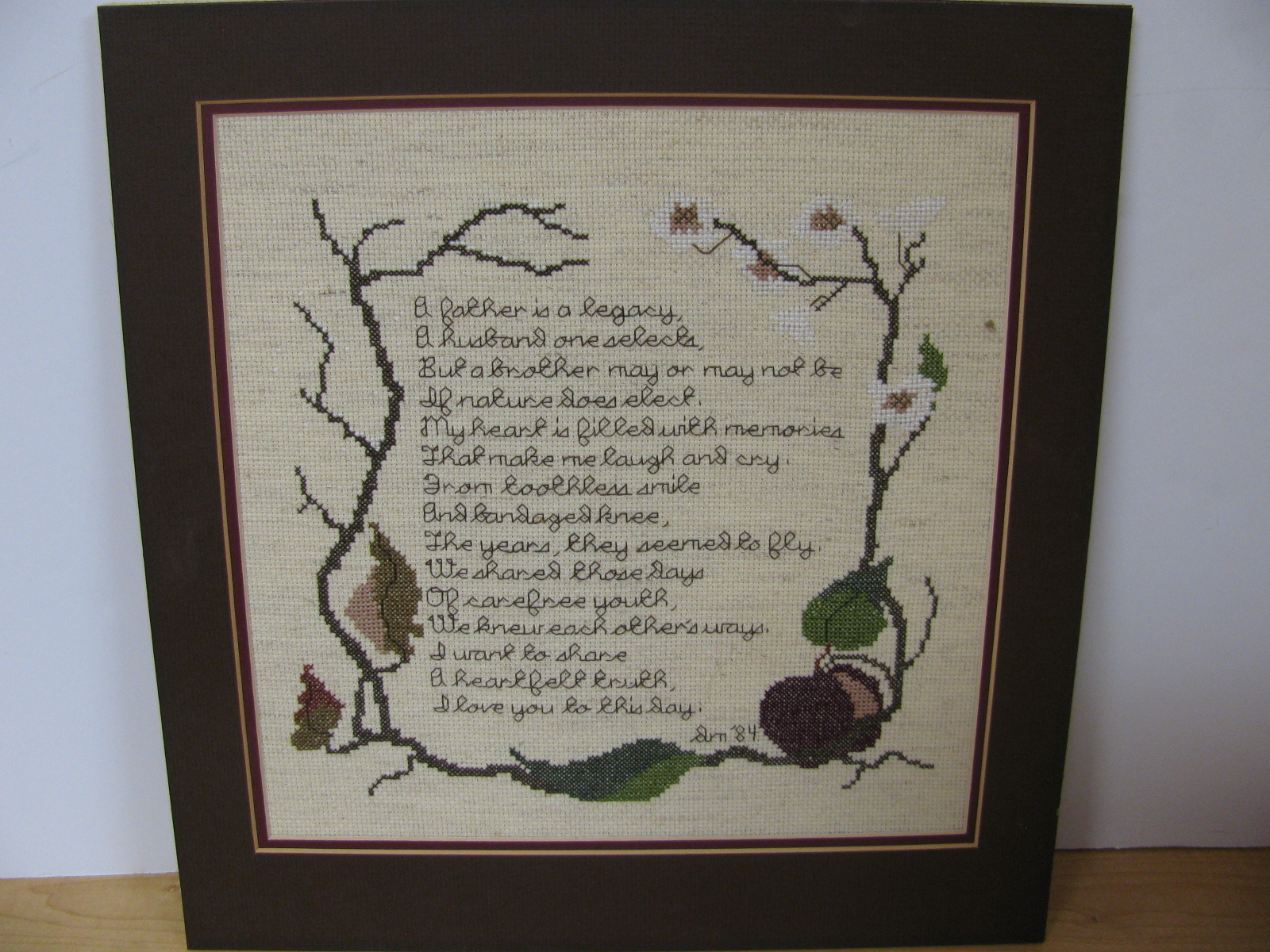 Finished Cross Stitch Father Days Gift Legacy Poem Completed 13×14 Husband