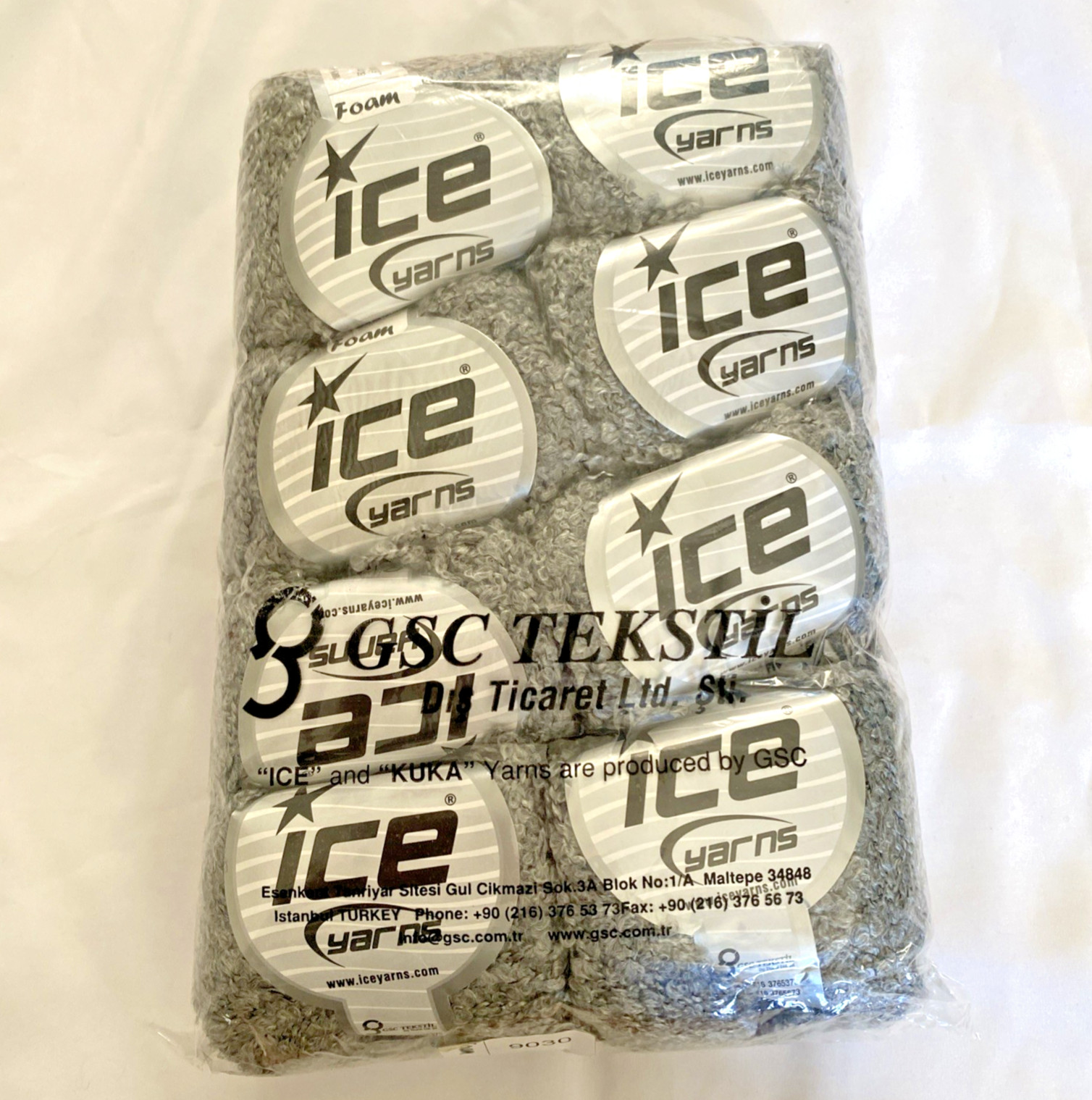 8 Skeins Ice Yarns Foam Grey Acrylic 50 G Each