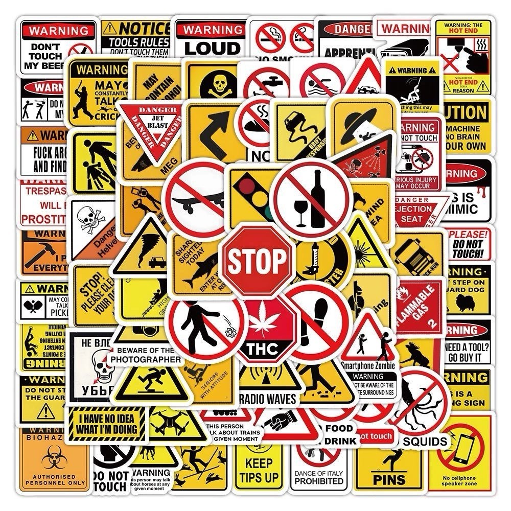 50Pcs Random Safety Warning Signs Vinyl Waterproof Stickers