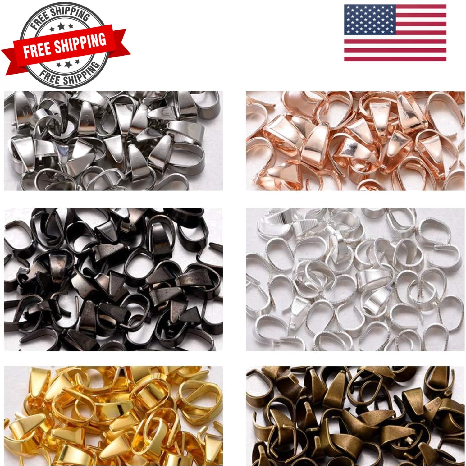 300pcs Mixed Metal Pinch Clip Clasp Bail Finish Necklace Clasps Pendant Clasp…