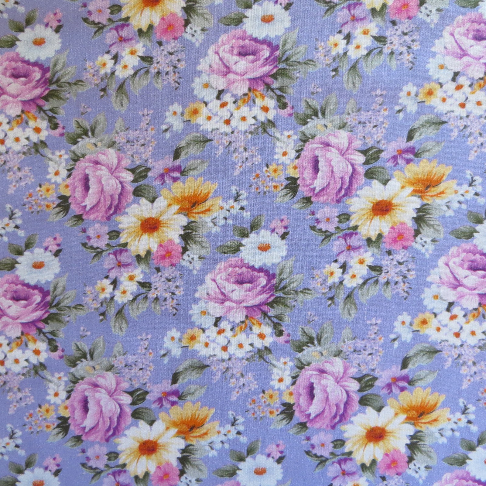 Yard ~ Cottage Roses On Purple Digital Cotton $3.99 Ships ANY Amount Of Fabric
