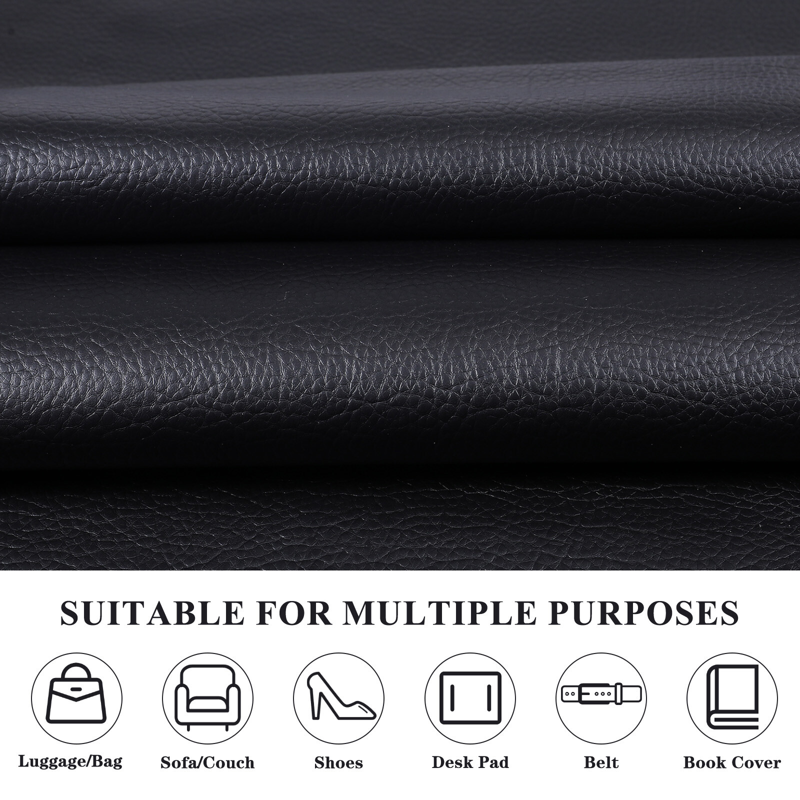 Black Faux Leather Fabric 55″ Wide Upholstery Material Cotton Back for DIY Craft