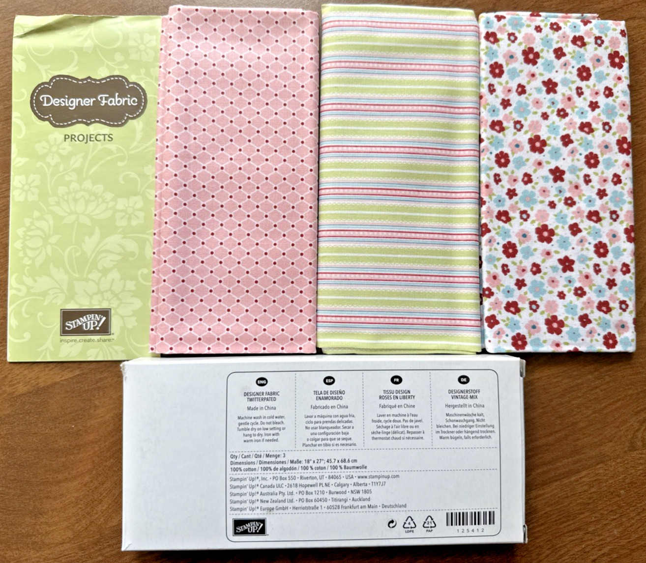 Stampin Up! Designer Fabric TWITTERPATED 3 Patterns Fat Quarters Retired