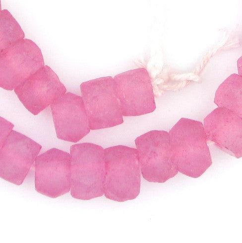 Tulip Pink Faceted Recycled Java Sea Glass Beads 12mm Indonesia Large Hole