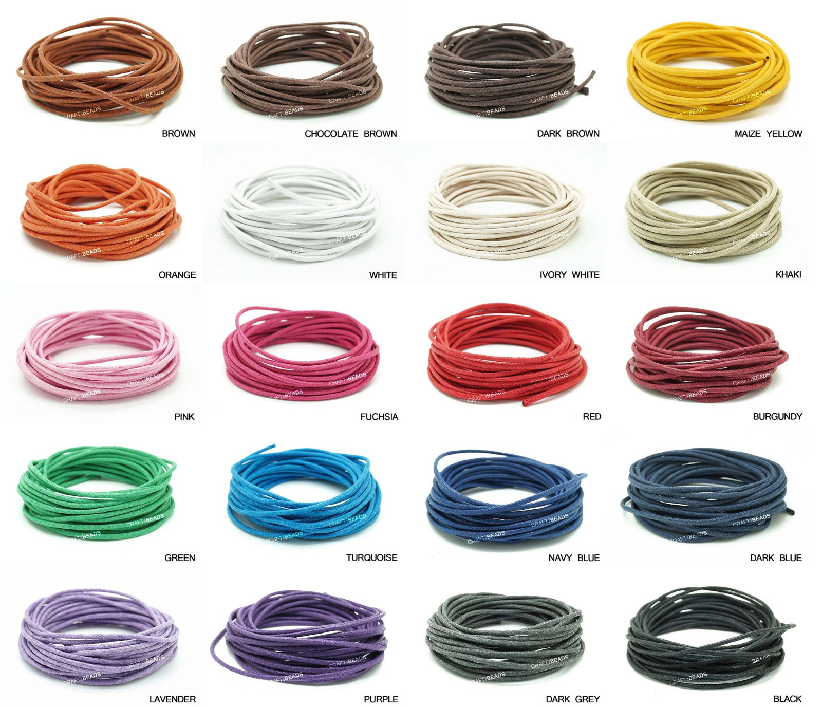 2mm Waxed Polished Cotton Braided Cord Macrame Beading Artisan String 10 Yards