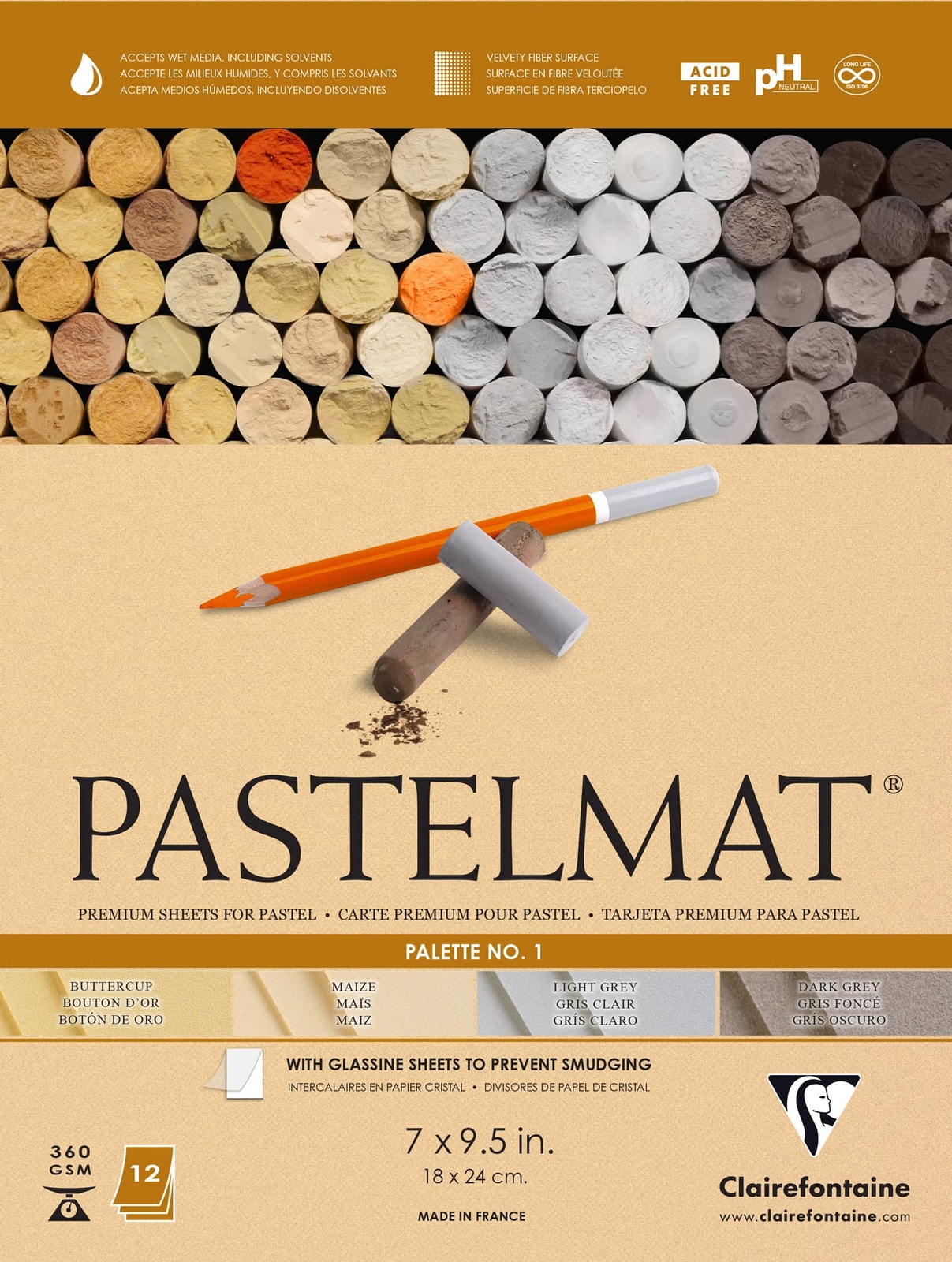 Clairefontaine Pastelmat Glued Pad – Palette No. 1 – (7 x 9 1/2 Inches) 18 x 24