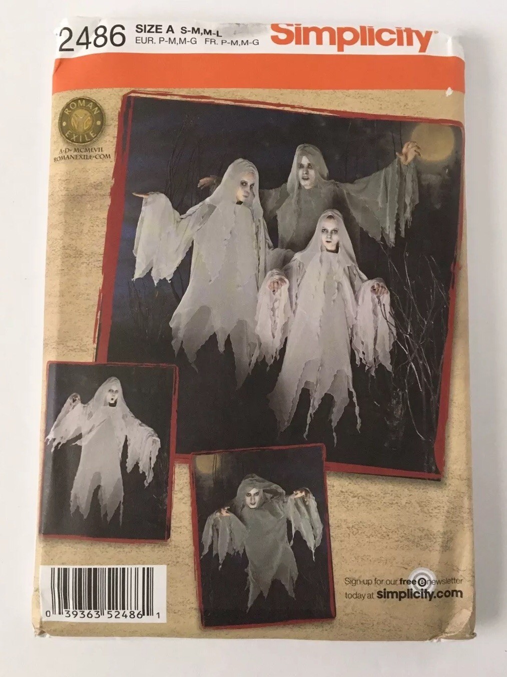 New Simplicity 2486 Ghost Ghoul Halloween Costume Pattern Teen Adult S/M M/L