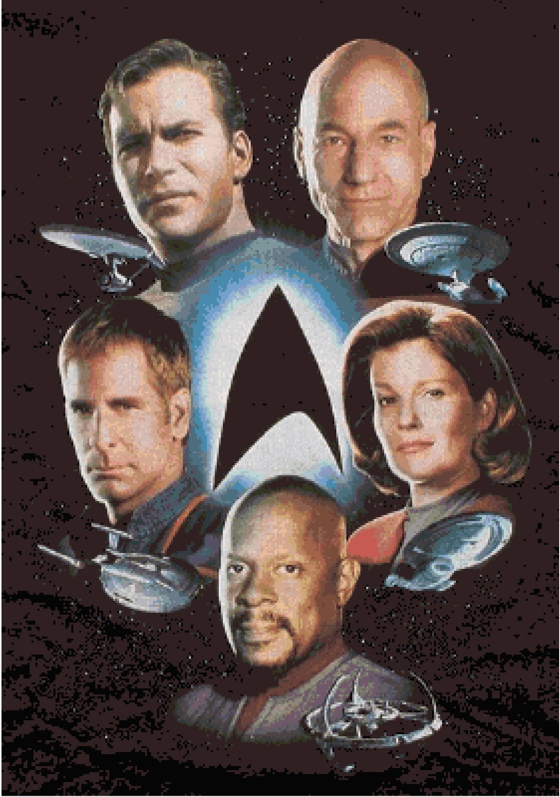 Captains of Star Trek Science Fiction Counted Cross Stitch Pattern Pixel Art