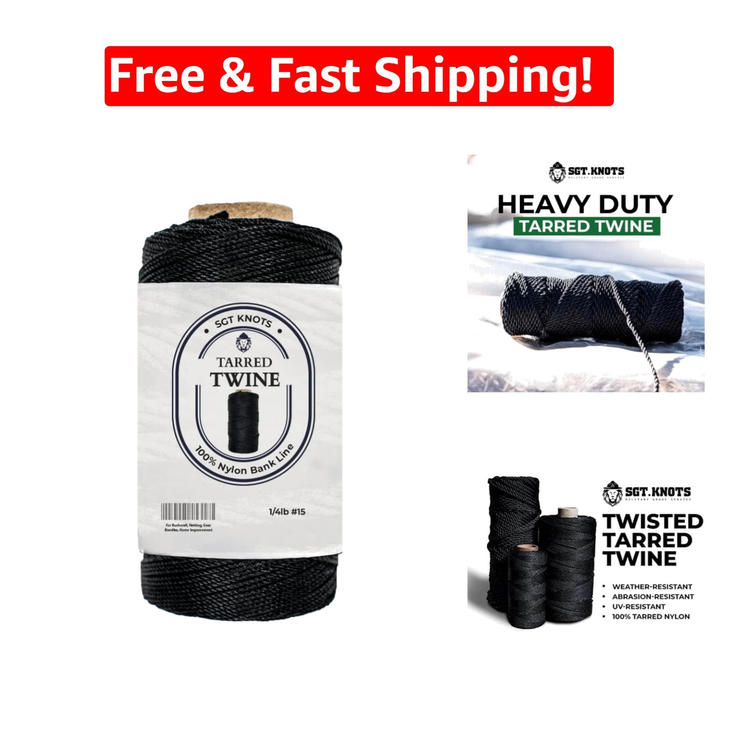 Unique Weatherproof Nylon Twine – 1/4 lb Black Tarred Cord for Heavy Use, 353 Ft