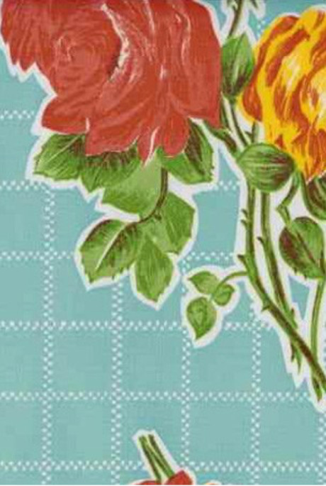 Oilcloth Fabric Floral Rosegall Blue Pattern Sold in Yard or Bolt