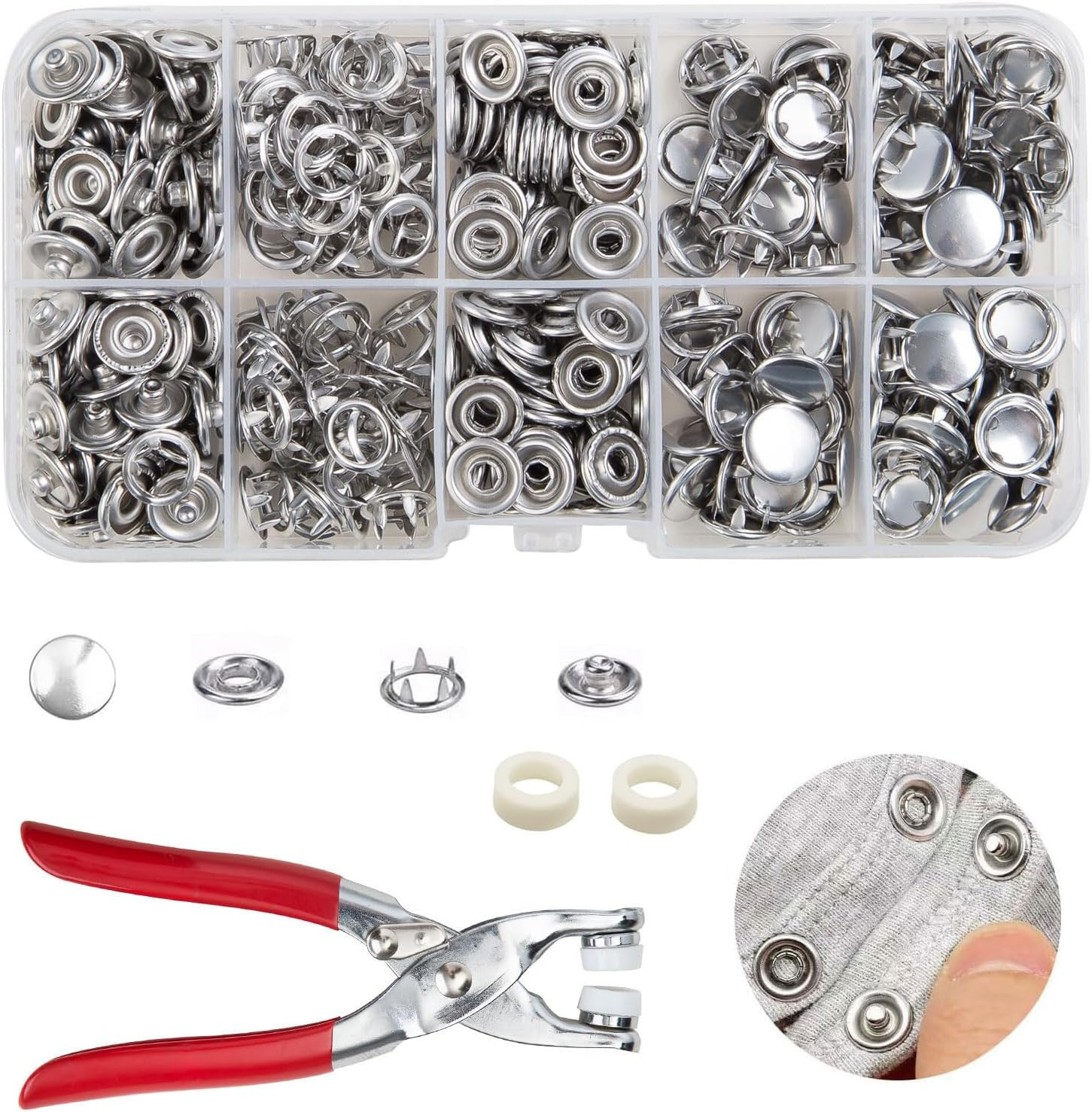 100 Sets Metal Snaps Buttons with Fastener Pliers Press Tool Kit Perfect for DIY