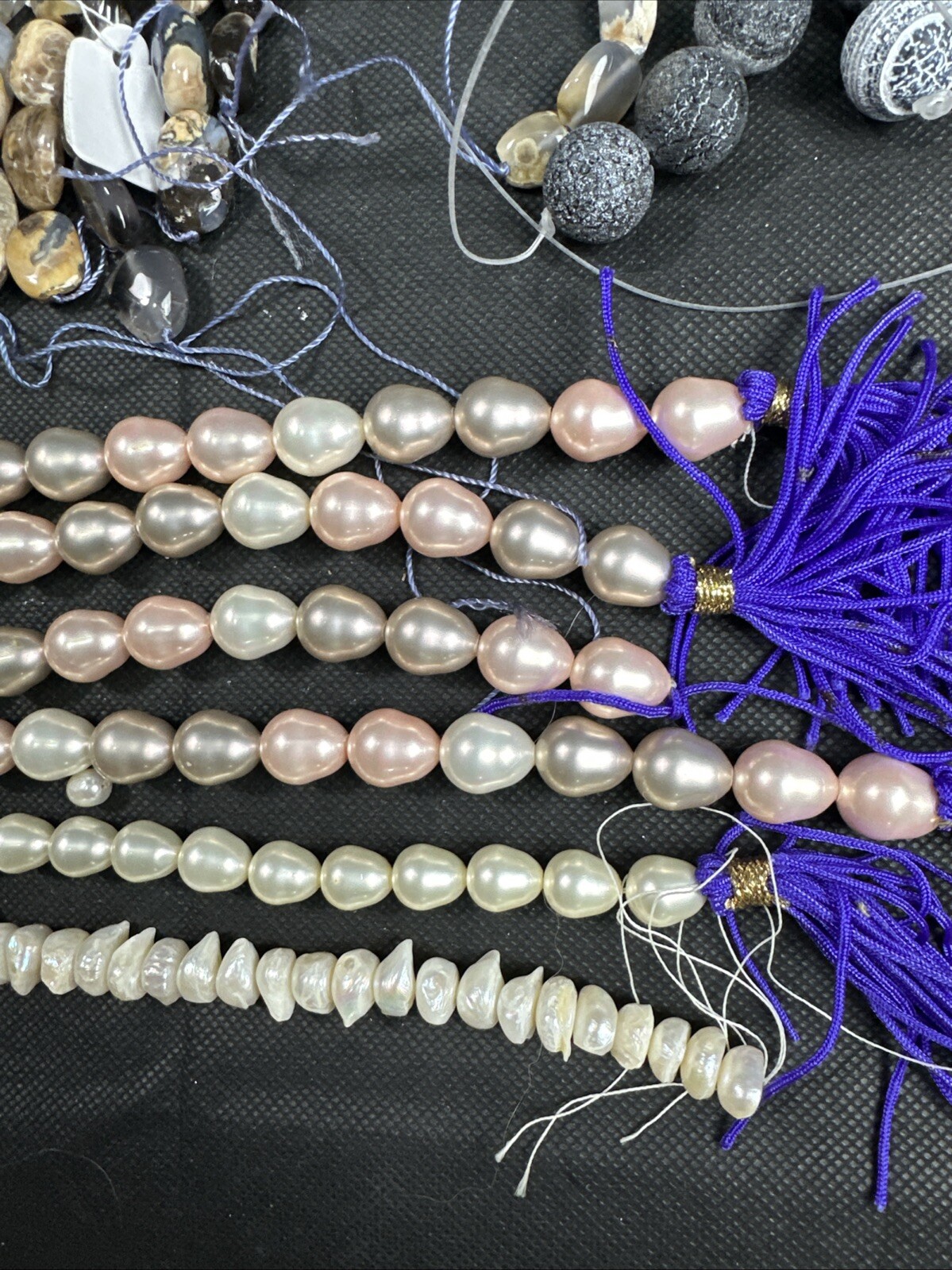Lot of Fine Jewelry Strands Of Beads,Spacers, Pearls, Pyrite, Fire Agate & Other