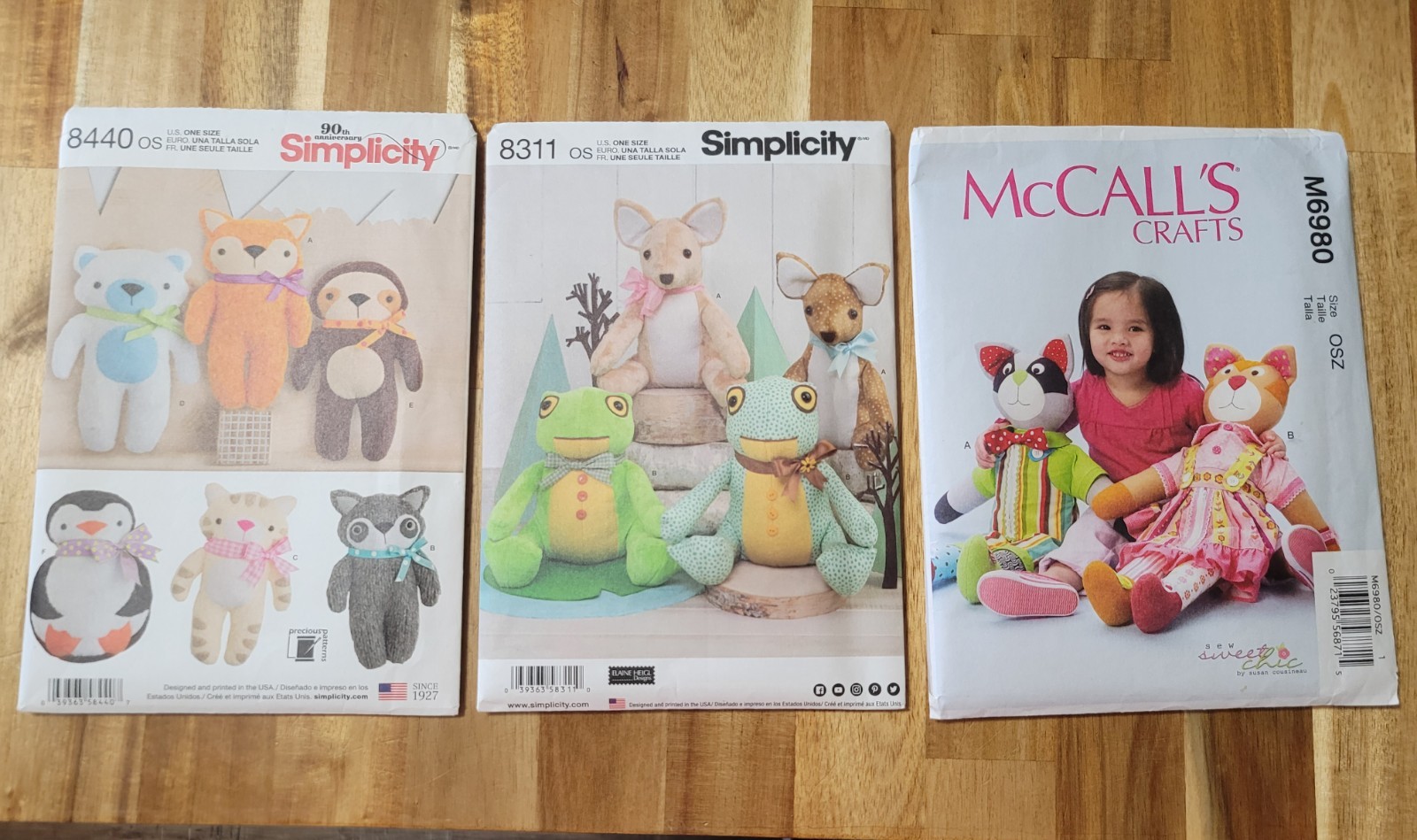 Lot Of 3 Stuffed Animal Patterns Uncut Simplicity 8312 8440 McCall Crafts