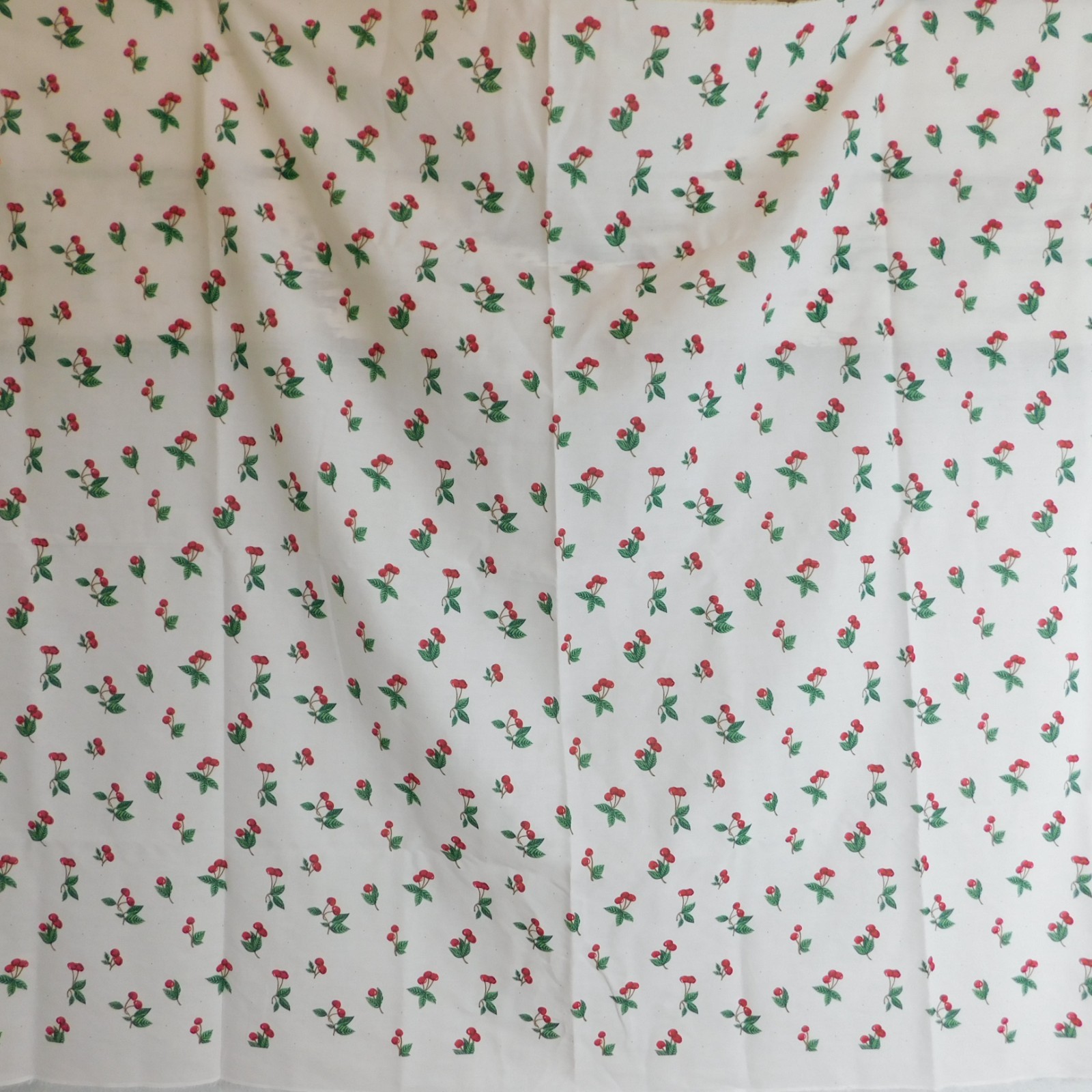 Curtain Fabric Poly or Poly Blend Red Cherries on White 4.5 yards (flaw) Sewing