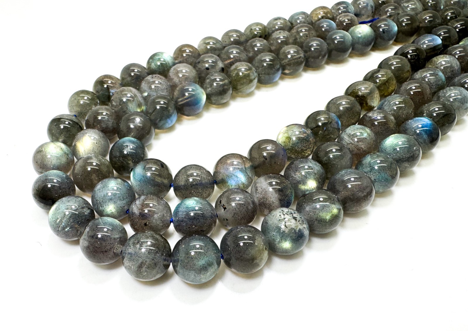 🌌 Natural Labradorite Gemstone Beads Gray with Flash Round Polished AAA – PG07B
