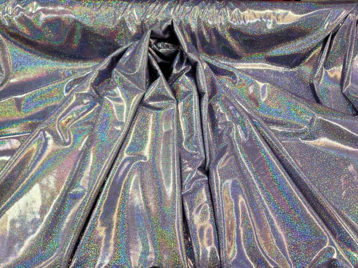 Fabric Sold By The Yard Purple Sparkly Iridescent Hologram Stretch Clothing Deco
