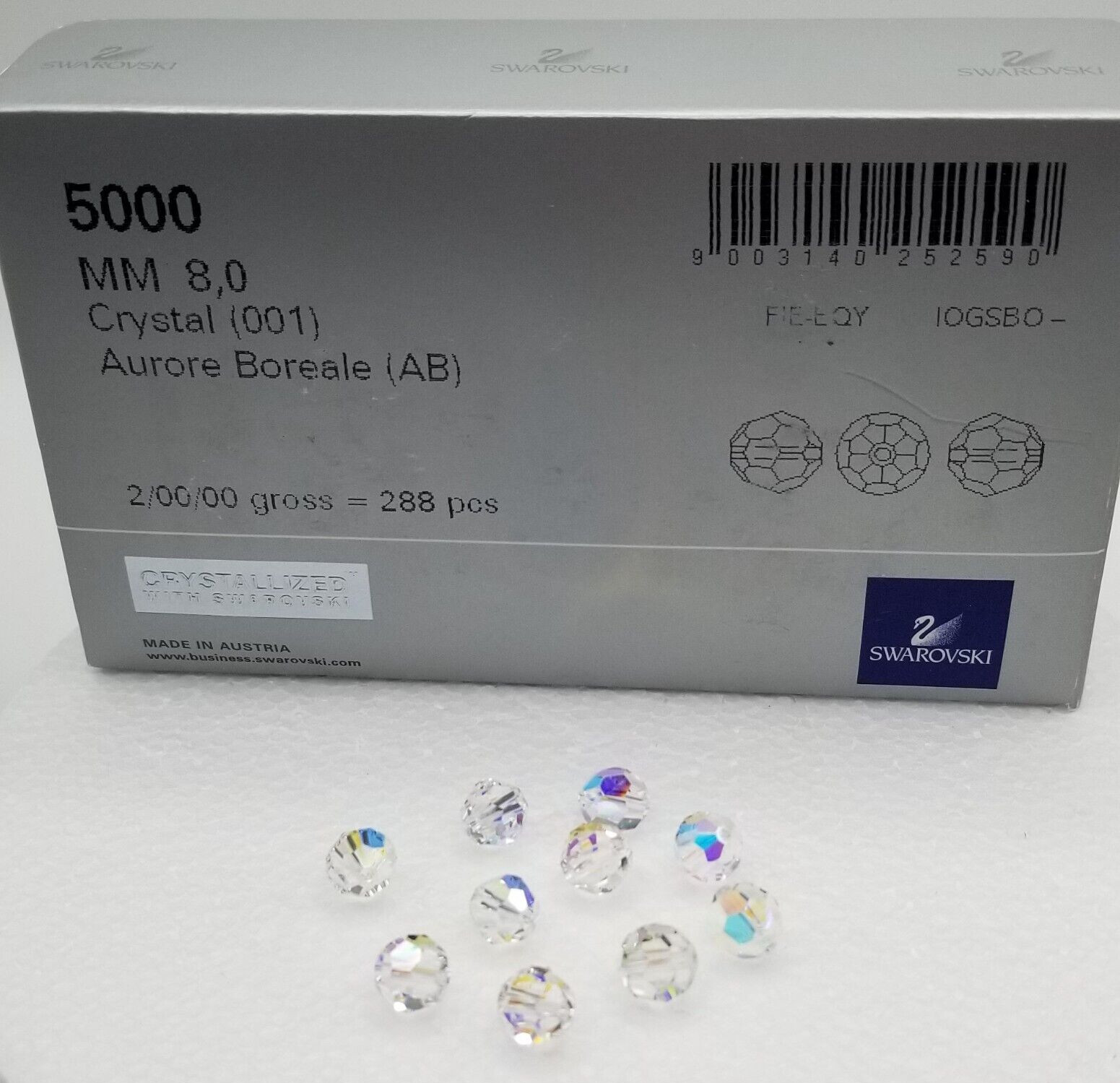 5000 Swarovski® Crystal (001) AB 8mm Round Beads – 12 pcs