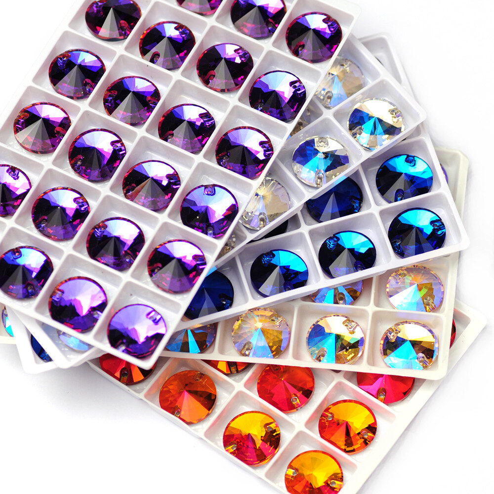 Glass K9 Rivoli Round Sew On Rhinestone Flatback DIY Sewing Crafts Applie Sewing