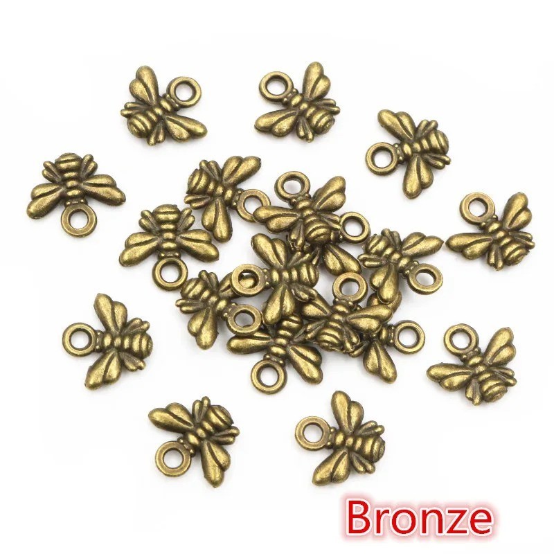 30pcs Bee Charms Pendants Silver Bronze Gold DIY Jewelry Making 10x11mm
