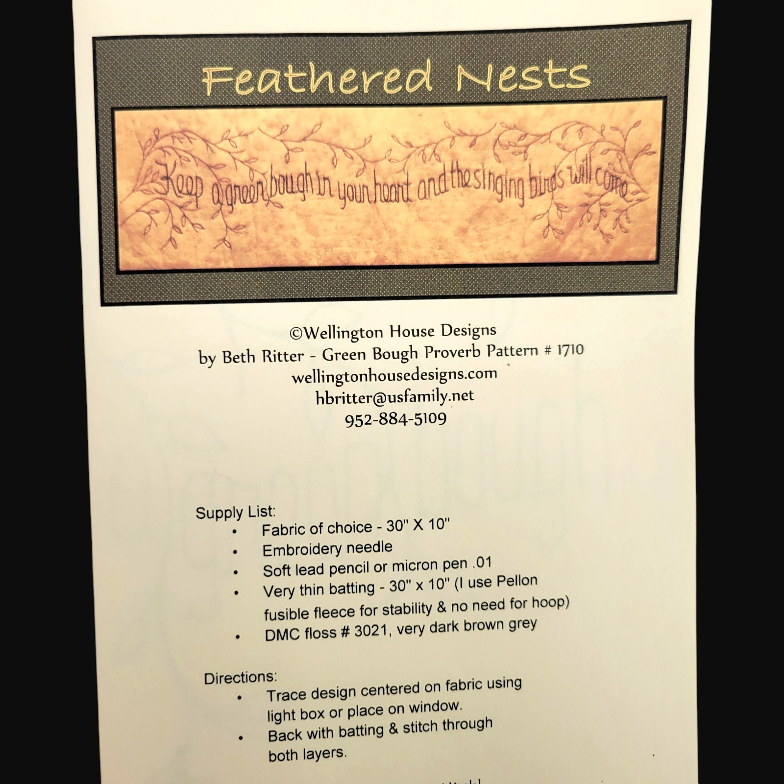 Feathered Nests Welington House Designs Finishing Quilt & Emboider Patterns #171