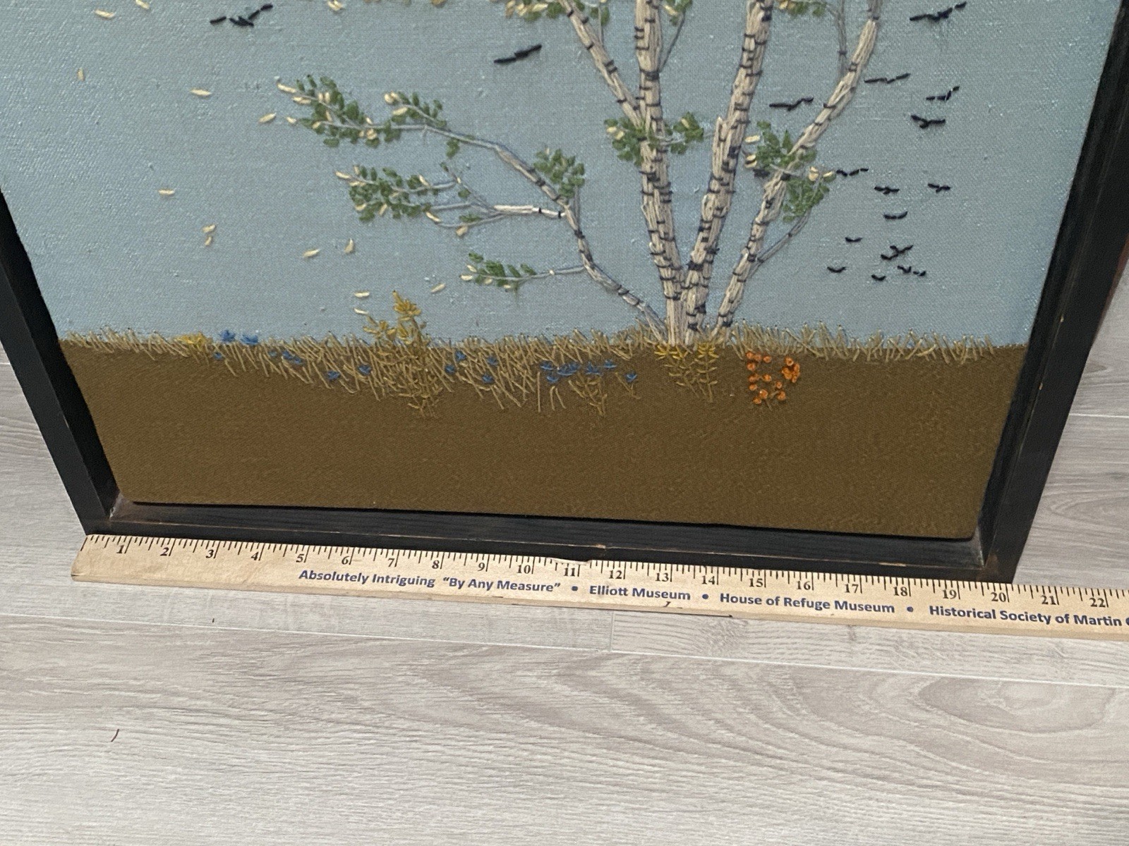 Vintage Paragon Birch in the Wind Crewel Embroidery Framed Mid Century Art 26×20