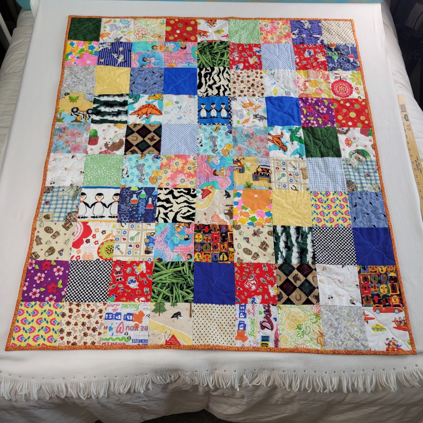 Handmade Baby/Toddler Unisex Crib Lap Quilt Colorful Cotton Prints 39″ x 44″