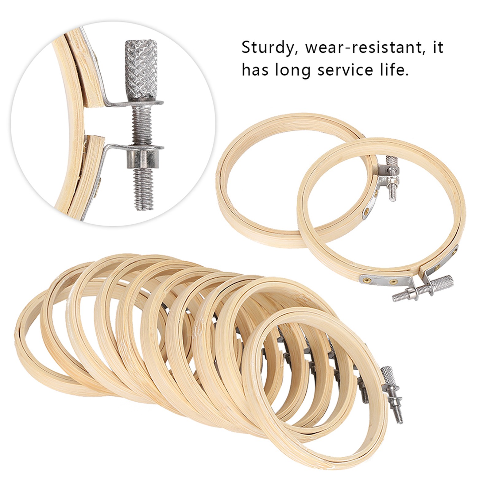 12pcs Bamboo Embroidery Hoops Adjustable Circle Rings For Sewing Craft Use