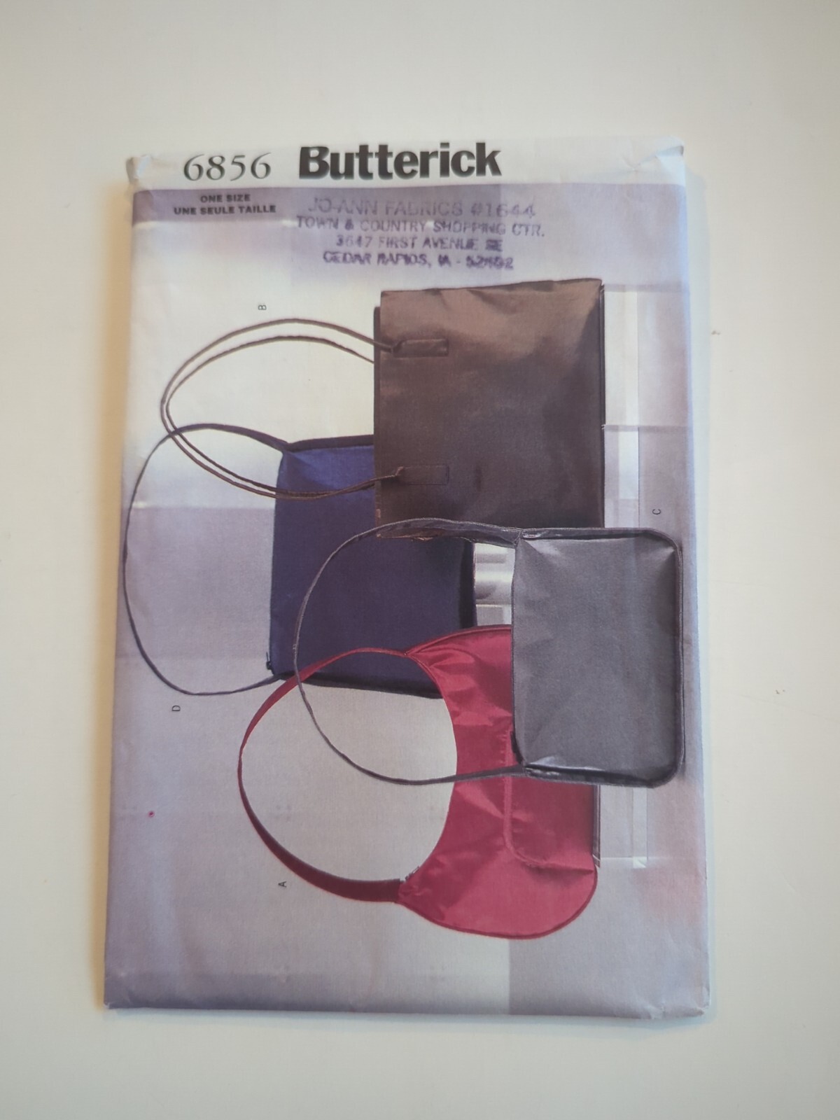 Butterick Sewing Pattern 6856 Lined Handbags Bag Purse UNCUT Four Bags Provided