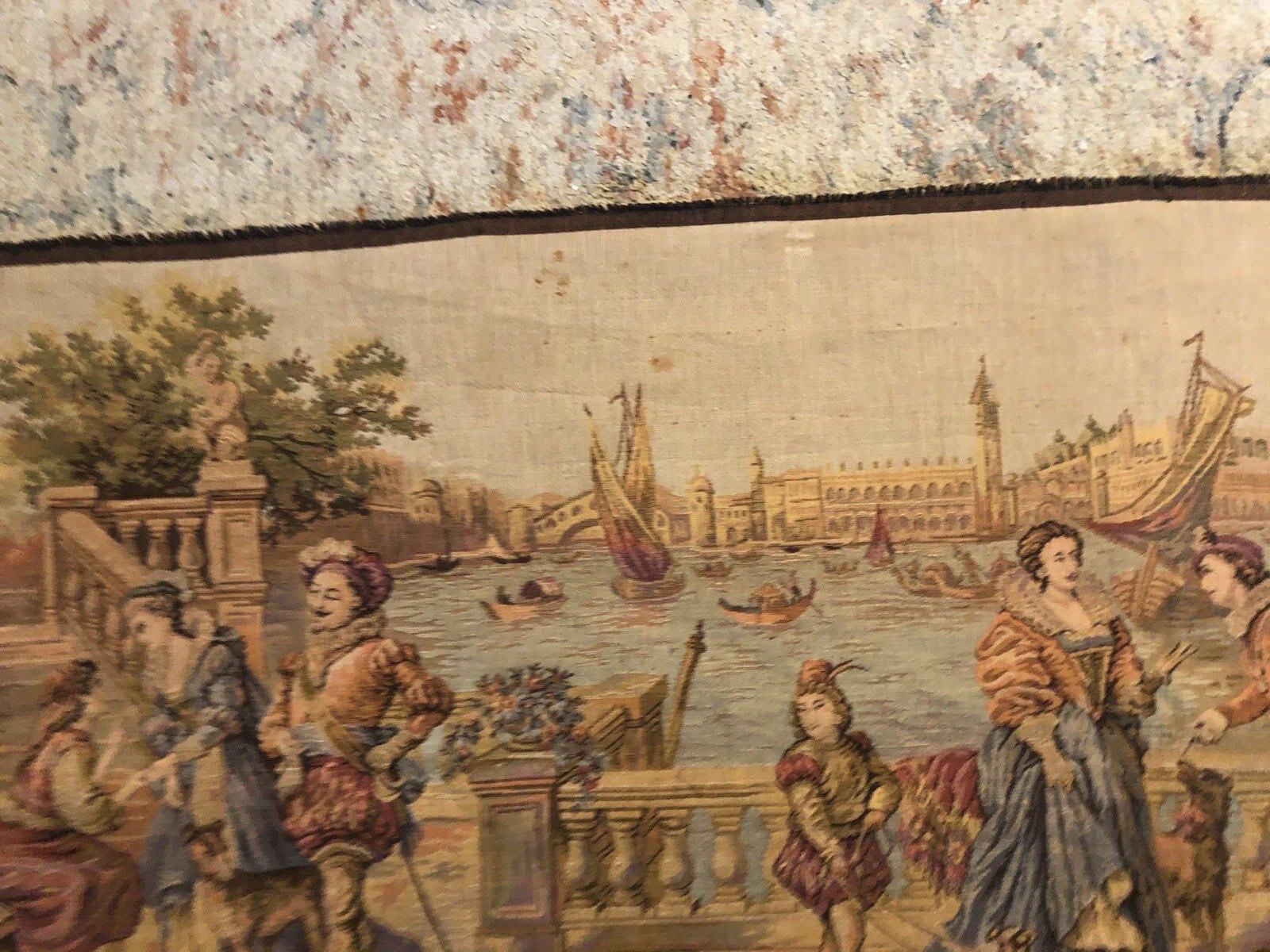 Vintage Tapestry Runner Old World Courting & Boating Scene 19″x 56″ Long