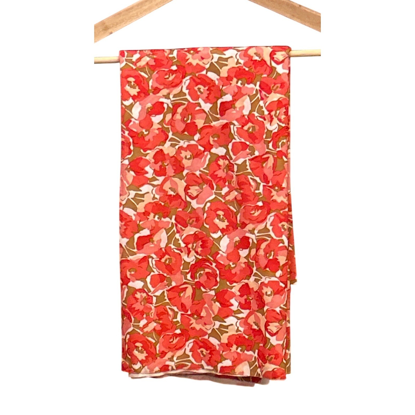 Retro Floral Print Fabric Orange Pink White Brown Cotton Blend Crafting Apparel