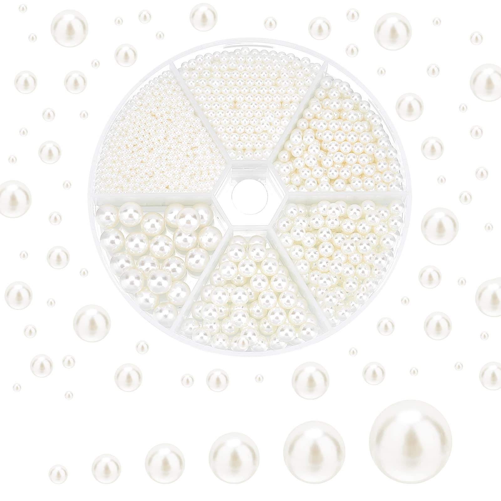 PH PandaHall 2200pcs No Holes Pearls, White Pearl Beads Undrilled Imitated Pearl