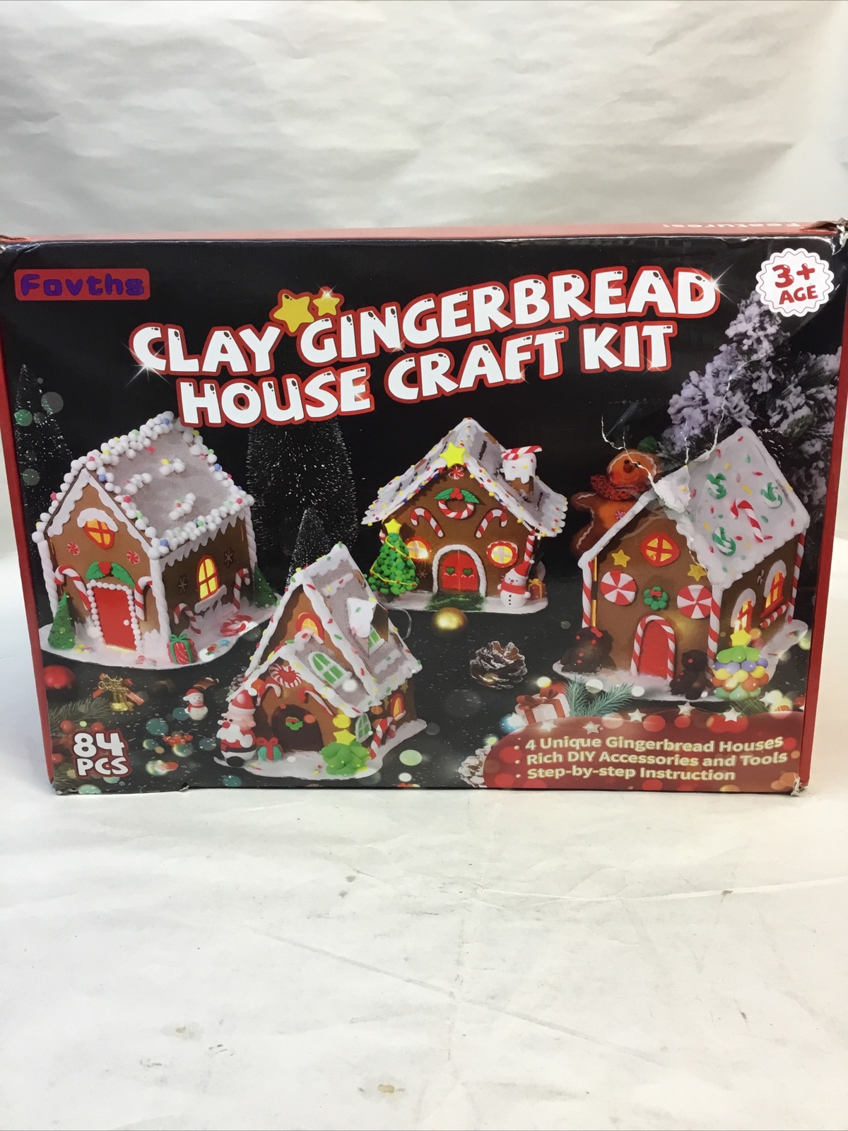 4 Sets DIY Christmas Gingerbread House Kit with Lights Cardboard Christmas Cr…