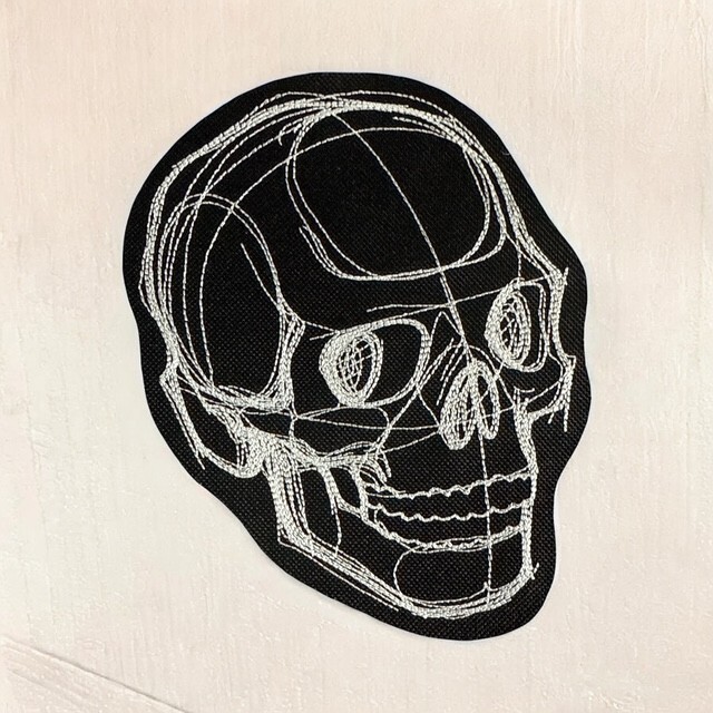 Sketch work Skull Embroidered Patch – Minimalist Skull Design on Black