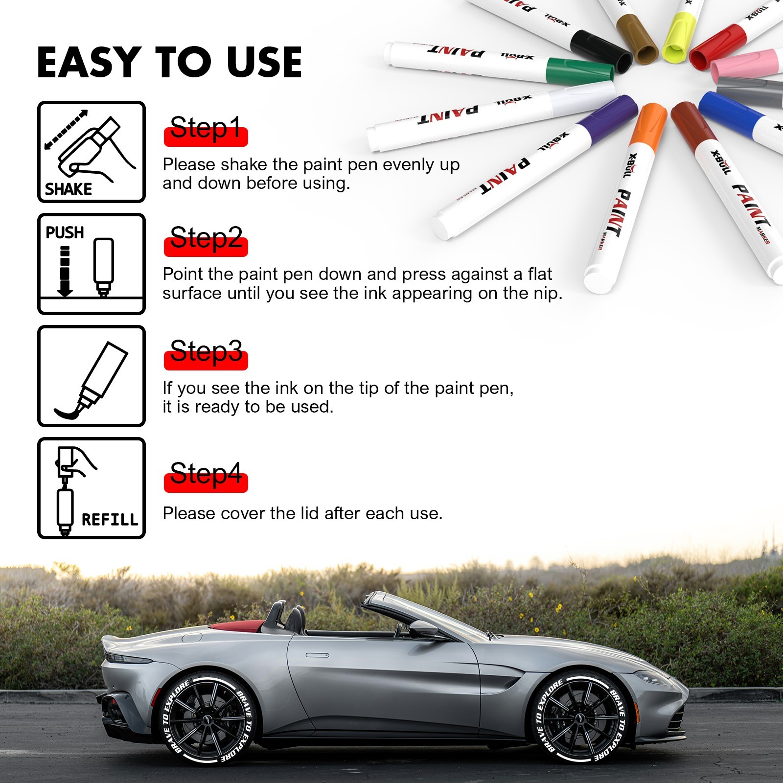 X-BULL 12Pcs Waterproof Permanent Paint Marker Pen Car Tyre Tread Rubber Metal