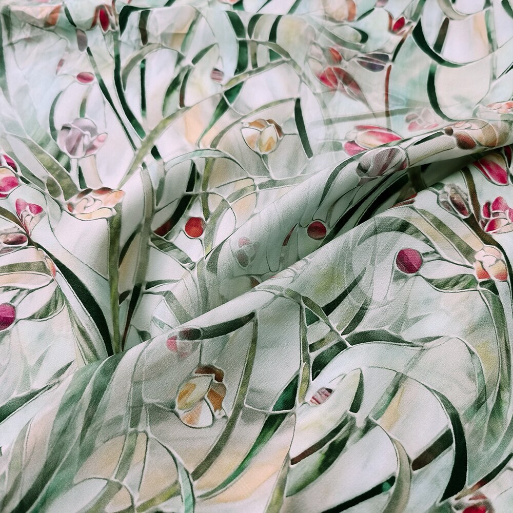 1 yard X 1.4 meter Mint Green Floral Viscose Fabric Soft Rayon Sewing Material