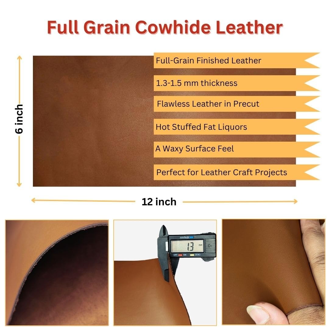 Genuine Leather Hide | 1.3-1.5 Mm Thick | Full Grain Leather Sheet & Pieces for