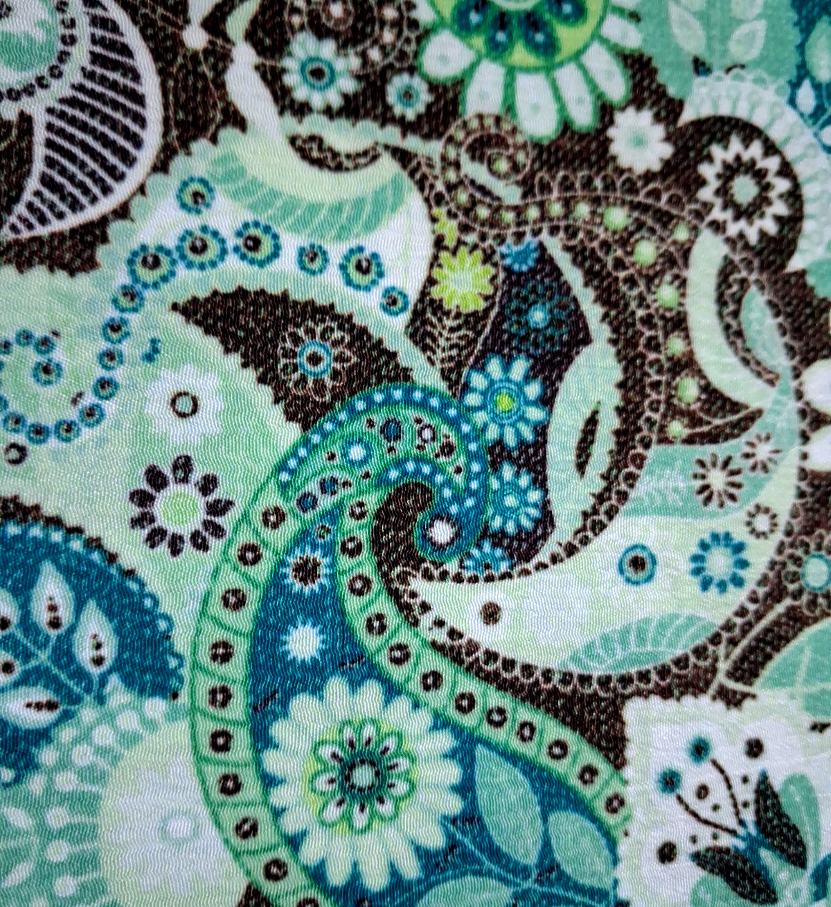 3 ydx 56″w Polyester Light Crinkle Fabric Green Brown Floral Paisley NO STRETCH