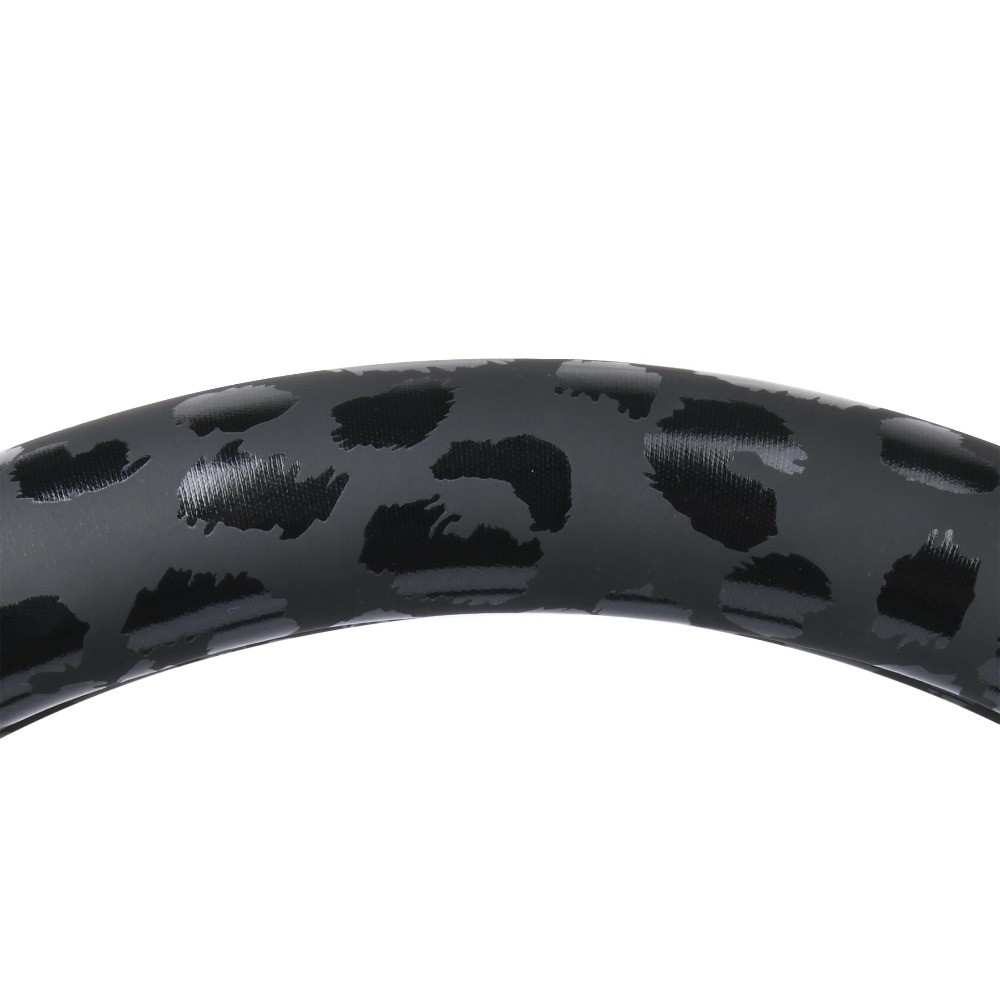 Black Leopard Faux Leather Steering Wheel Cover, Universal Fit for Sedans