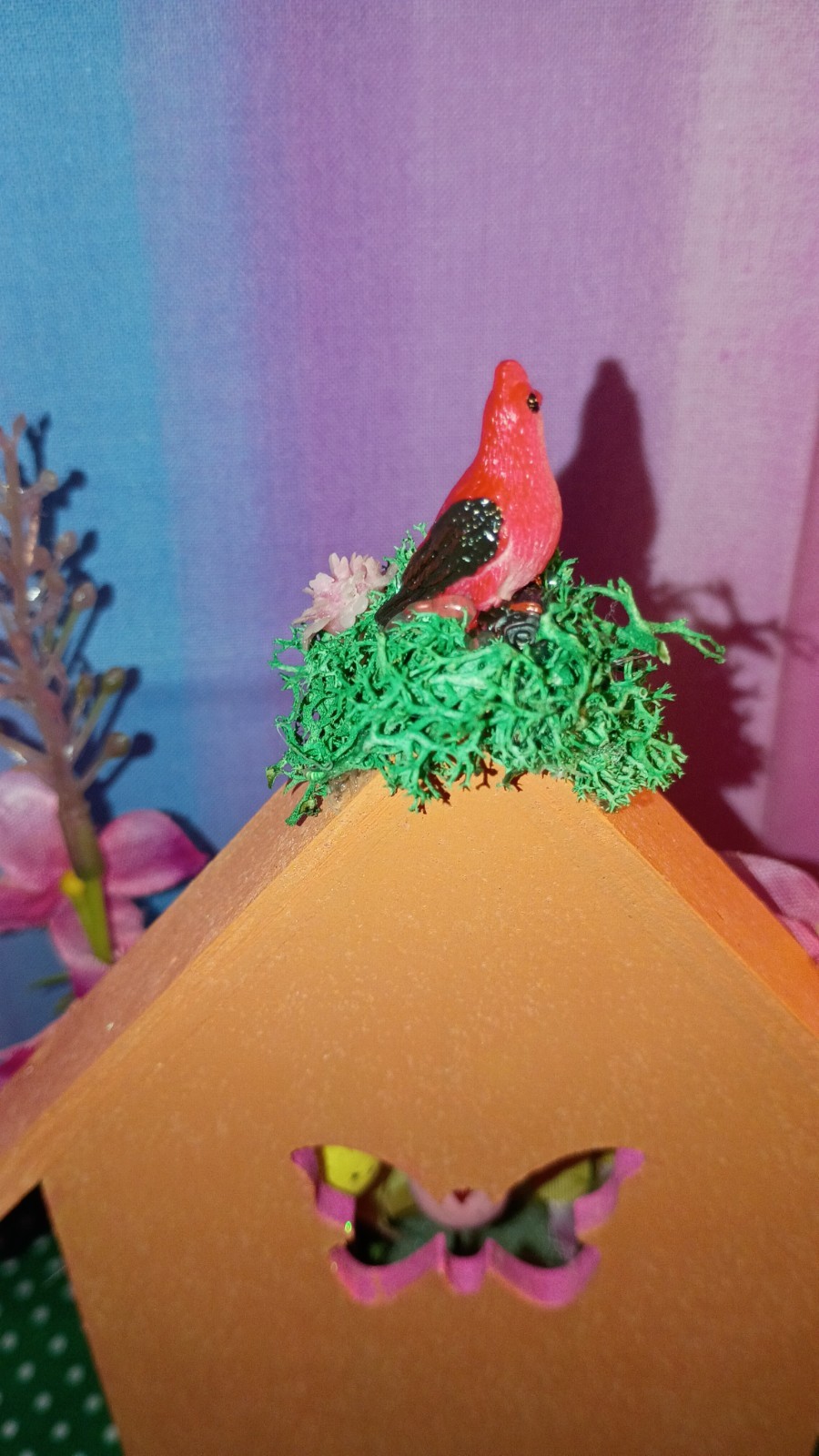 Handmade Easter/Spring Birdhouse Floral Table Decor w/ Bunnies, Eggs & Bird