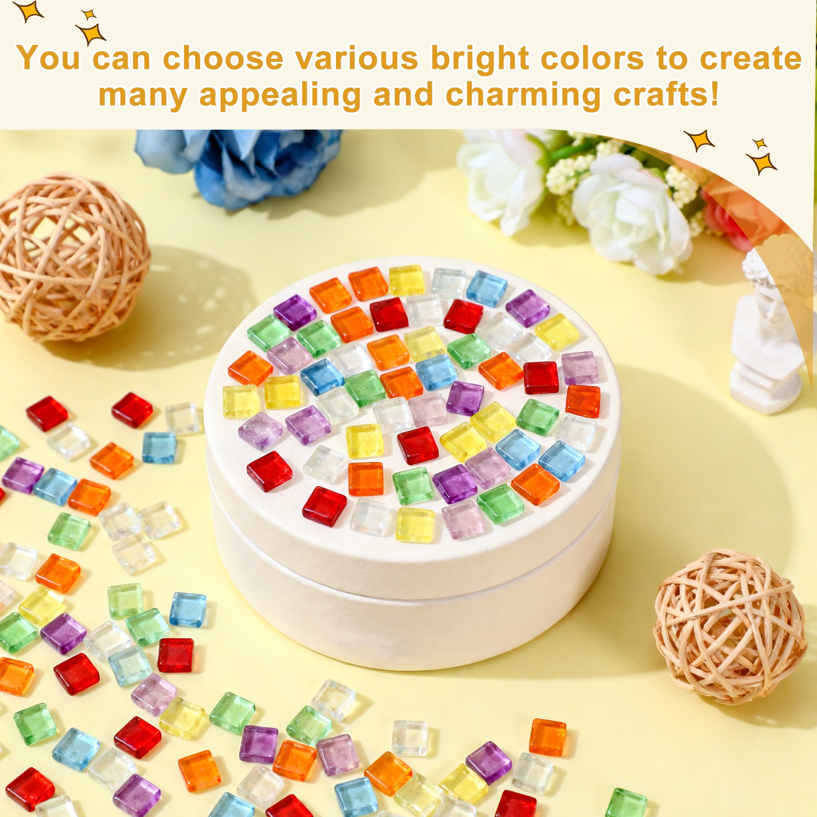 10mm Square Mosaic Tile, 300g Ceramic Mosaic Tile Bulk, White