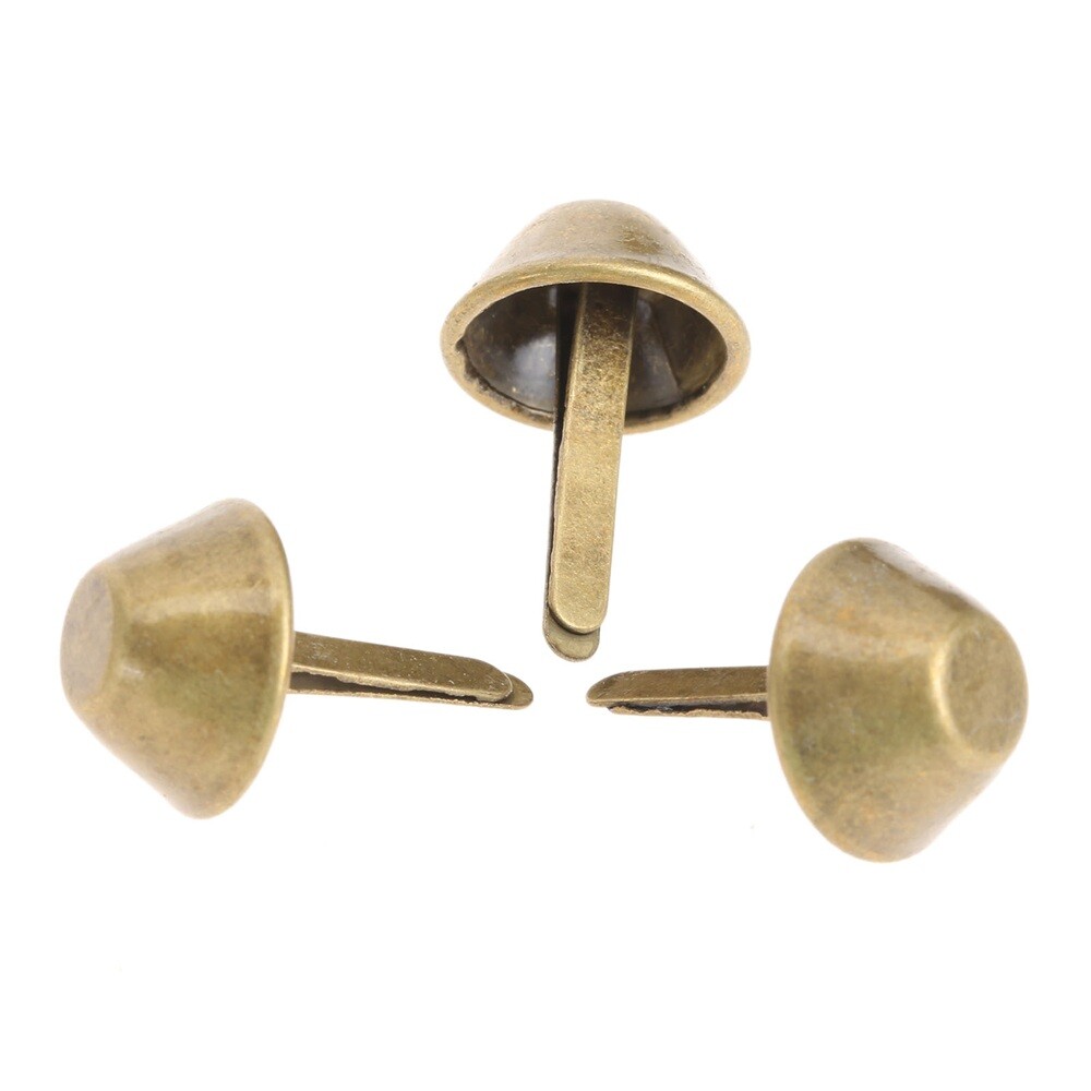 100PCS Bronze Cone Purse Feet Rock Nailheads Brads Studs Spike 15mm Brass