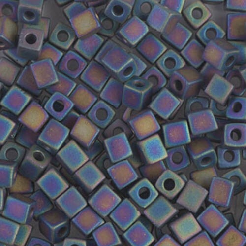 Miyuki 4mm Cube Beads – Matte Black AB