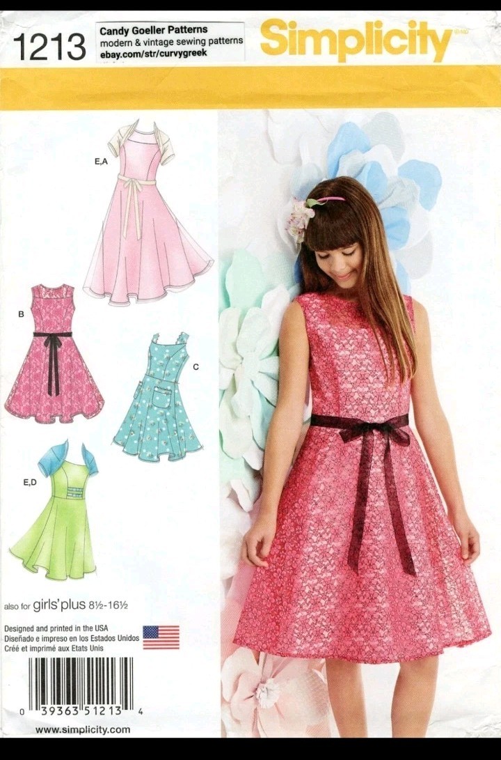 Simplicity 1213 Sleeveless, Casual & Formal Dress & Shrug Girls’ PLUS 8.5-16.5