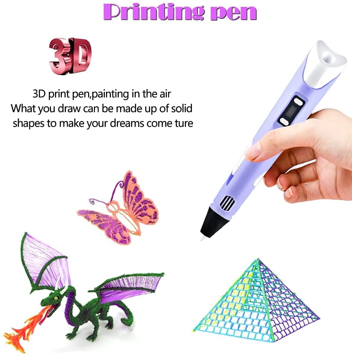 12 Color Filament 3D Printing Pen Set 3D Drawing Pen with Led Display Kid Gift